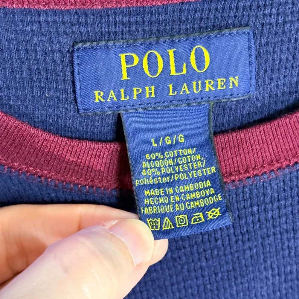 Polo Ralph Lauren Mens Colorblock Thermal Waffle Knit Shirt Navy Yellow Large